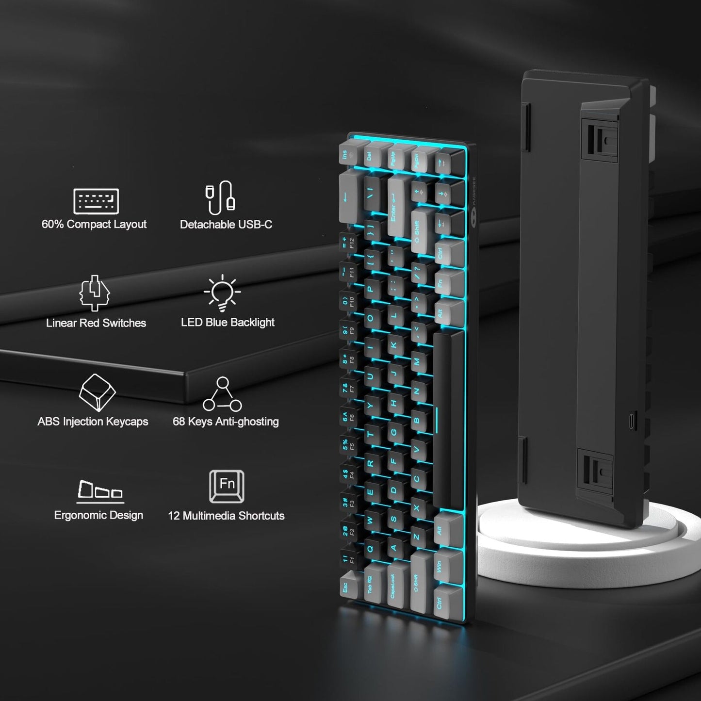 Portable 60% Mechanical Gaming Keyboard, Mk-Box LED Backlit Compact 68 Keys M...