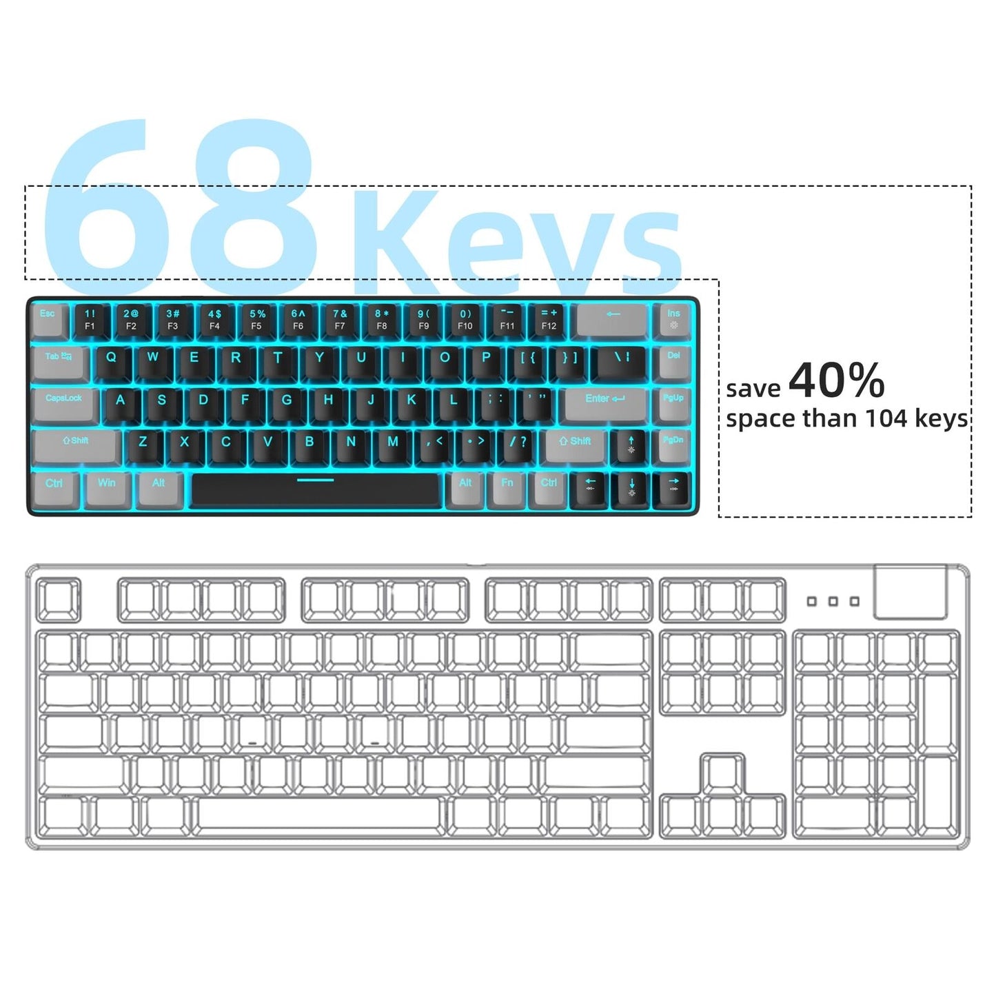 Portable 60% Mechanical Gaming Keyboard, Mk-Box LED Backlit Compact 68 Keys M...